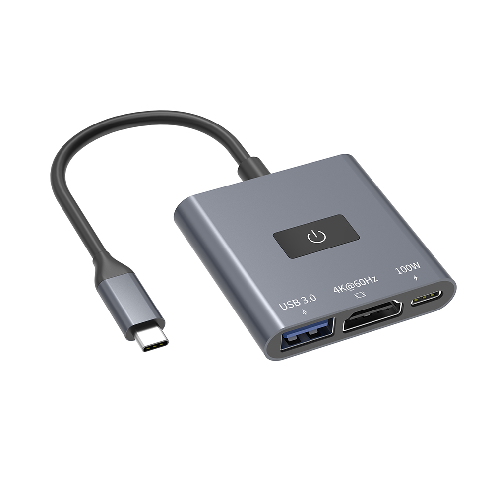 USB-C 3-in-1 Hub with Wireless Screen Mirroring Button — HDMI 4K + USB 3.0 + PD Charging | OEM Bulk Factory
