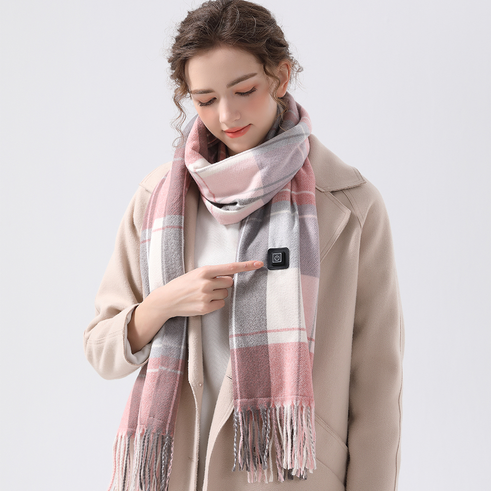 Bulk Rechargeable Cold Weather Heated Scarf, 5V/5W USB Neck Heating Wrap, 3 Level Temperature Control, Faux Cashmere Fabric, Multiple Colors, Optional 5000mAh Power Bank & Gift Color Box
